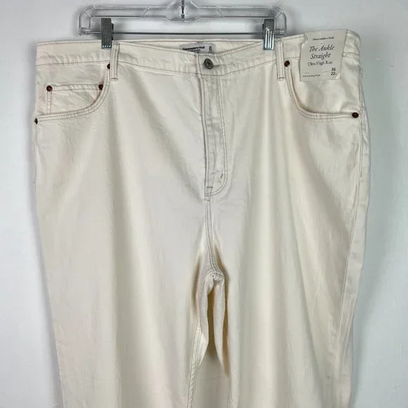 NWT Abercrombie & Fitch The Ankle Straight Ultra High Rise Cream Size 36 22 LONG - Picture 3 of 12